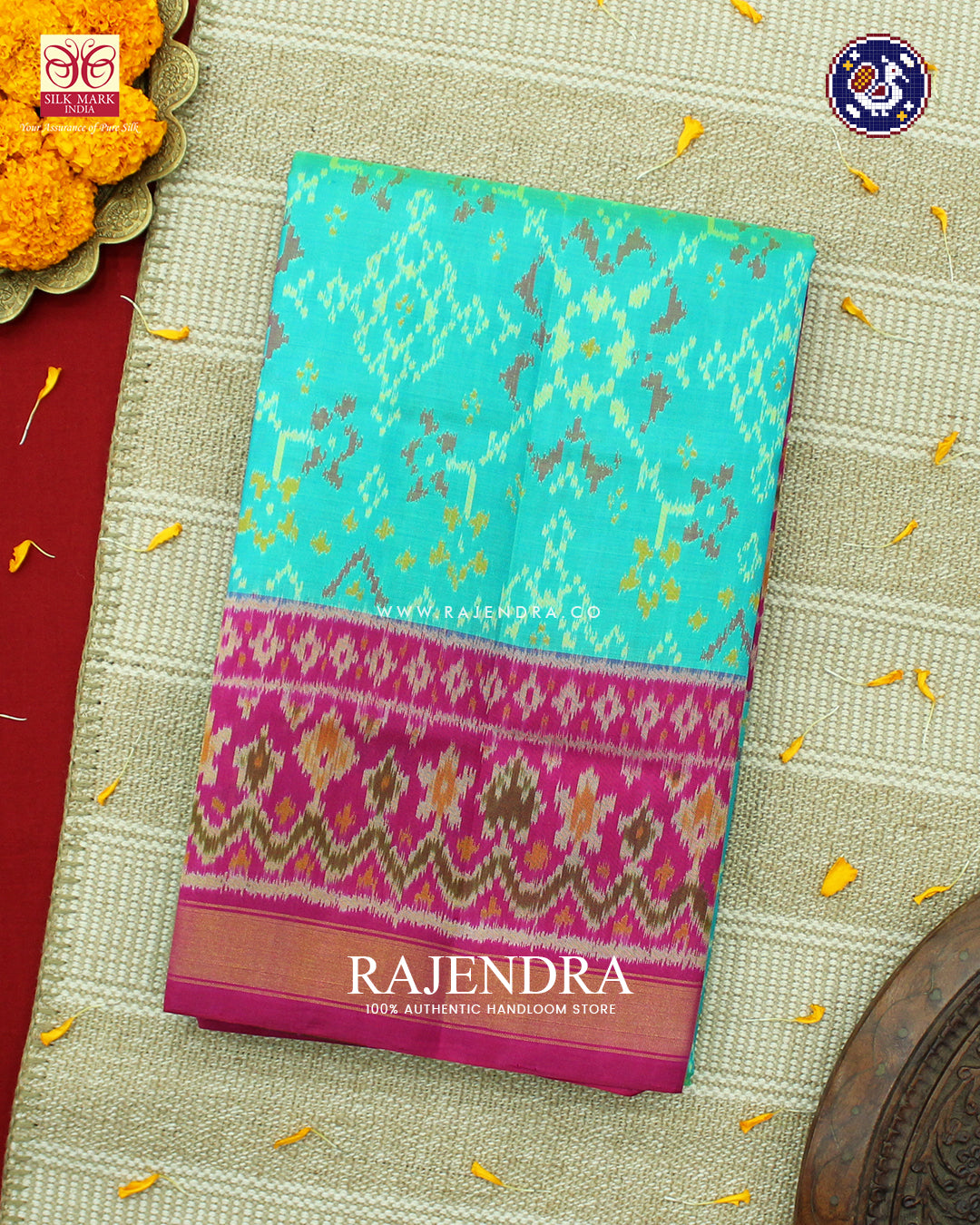 Traditional Navratna Design Pink and Light Green Rajkot Patola Saree