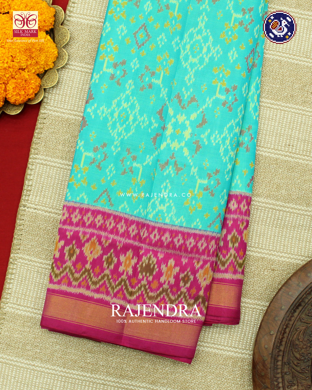 Traditional Navratna Design Pink and Light Green Rajkot Patola Saree
