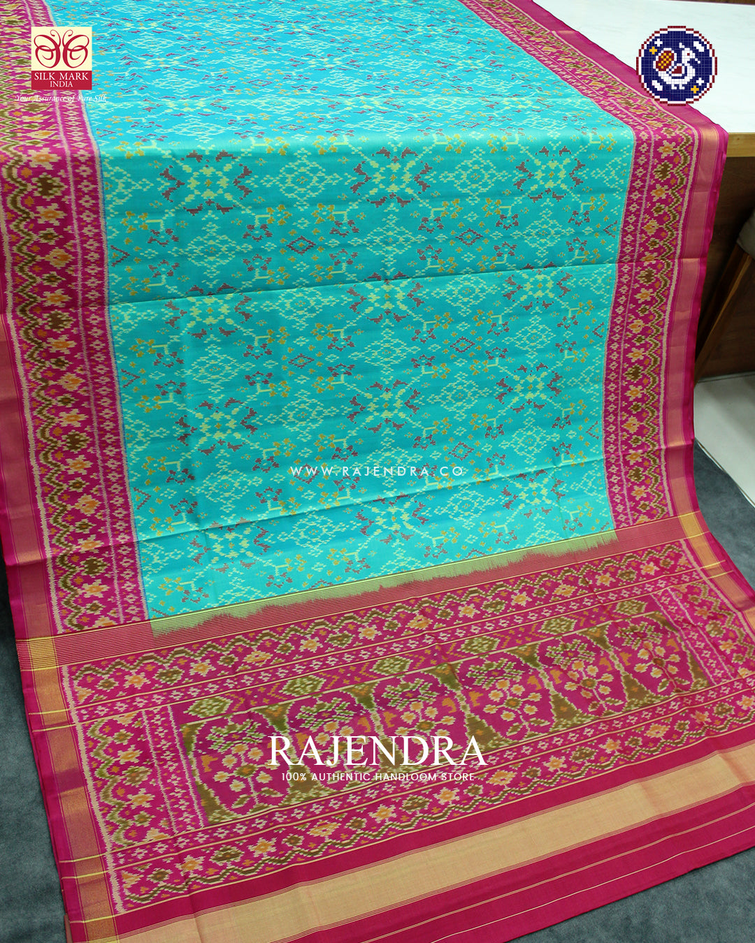 Traditional Navratna Design Pink and Light Green Rajkot Patola Saree