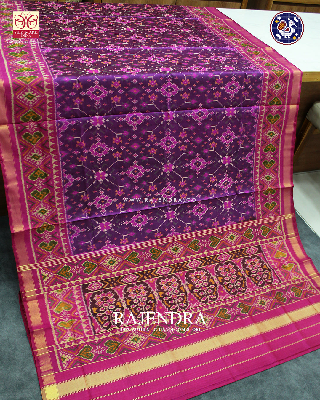 Traditional Navratna Design Pink and Magenta Rajkot Patola Saree