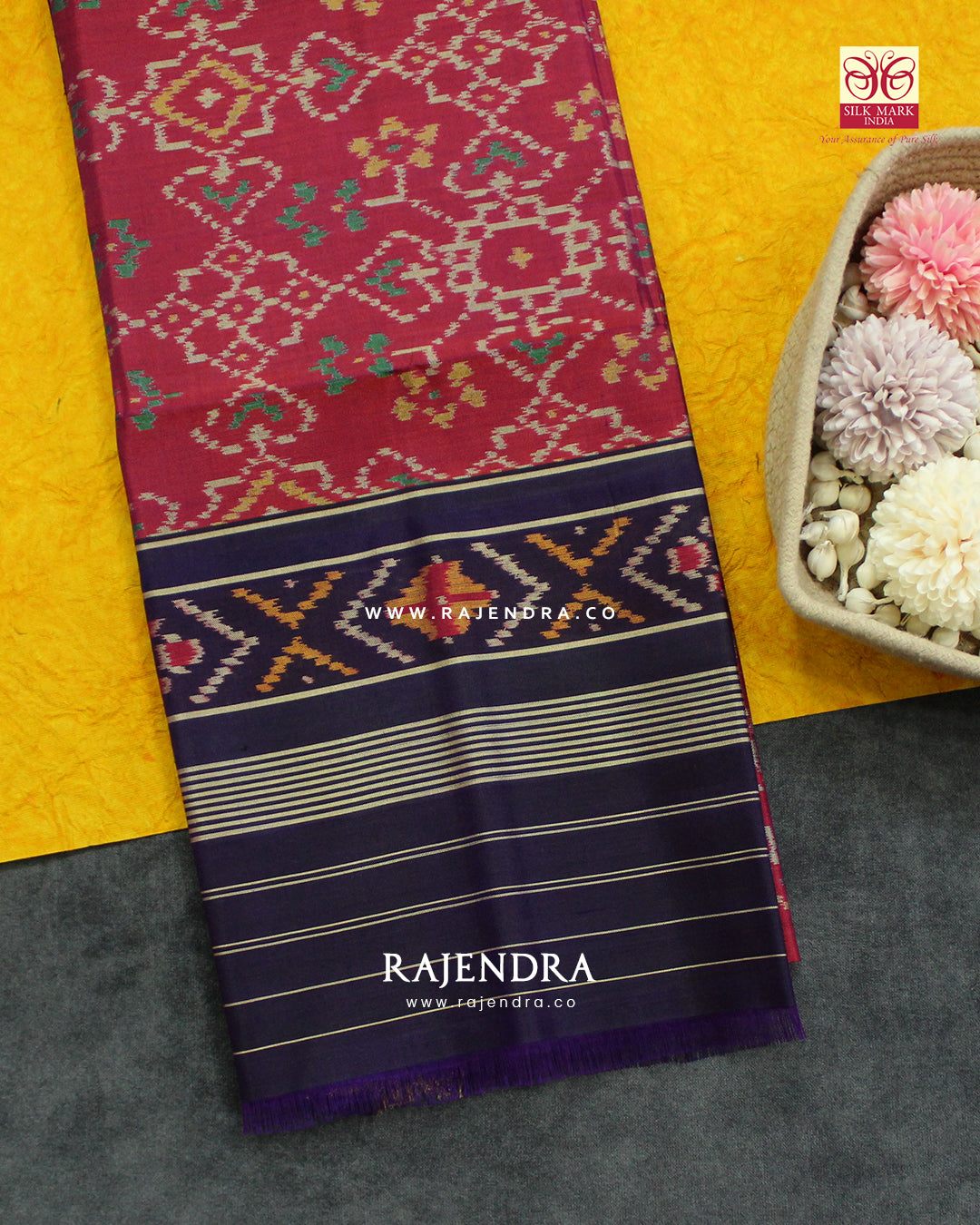 Traditional Panchanda Design Dark Pink and Purple Single Ikat Rajkot Patola Dupatta