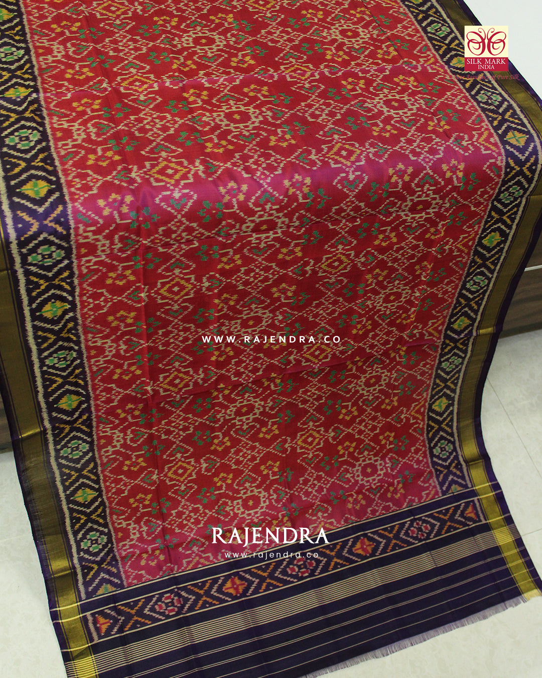 Traditional Panchanda Design Dark Pink and Purple Single Ikat Rajkot Patola Dupatta