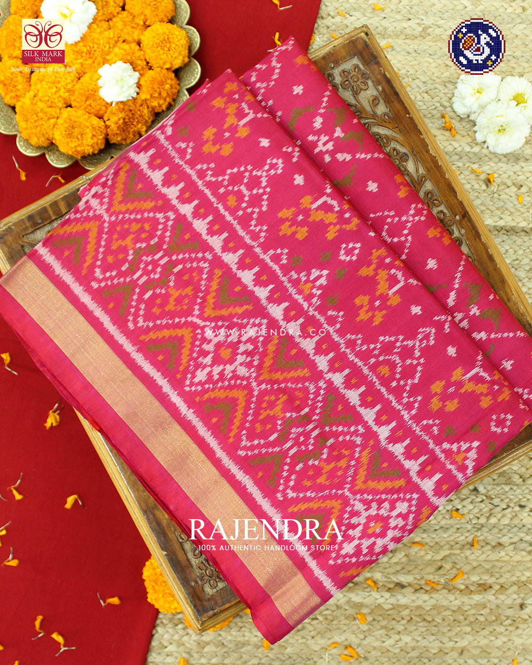 Traditional Navratna Design Pink Rajkot Patola Saree