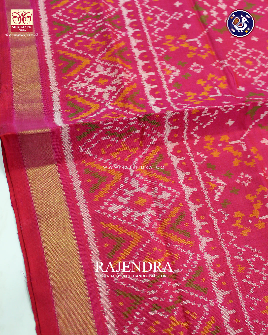 Traditional Navratna Design Pink Rajkot Patola Saree