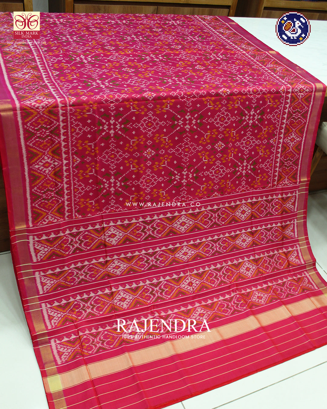 Traditional Navratna Design Pink Rajkot Patola Saree