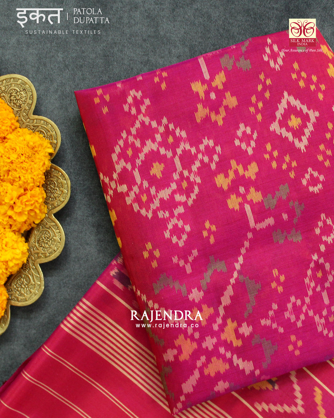 Traditional Navratna Pink Single Ikat Rajkot Patola Dupatta