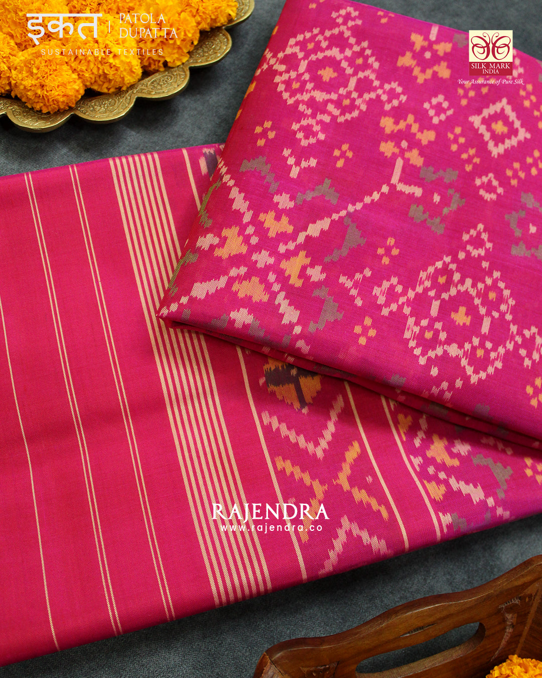 Traditional Navratna Pink Single Ikat Rajkot Patola Dupatta