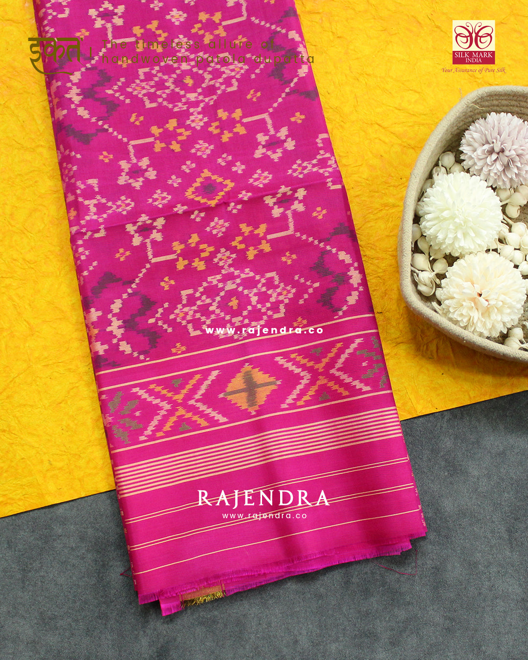 Traditional Navratna Design Pink Single Ikat Rajkot Patola Dupatta