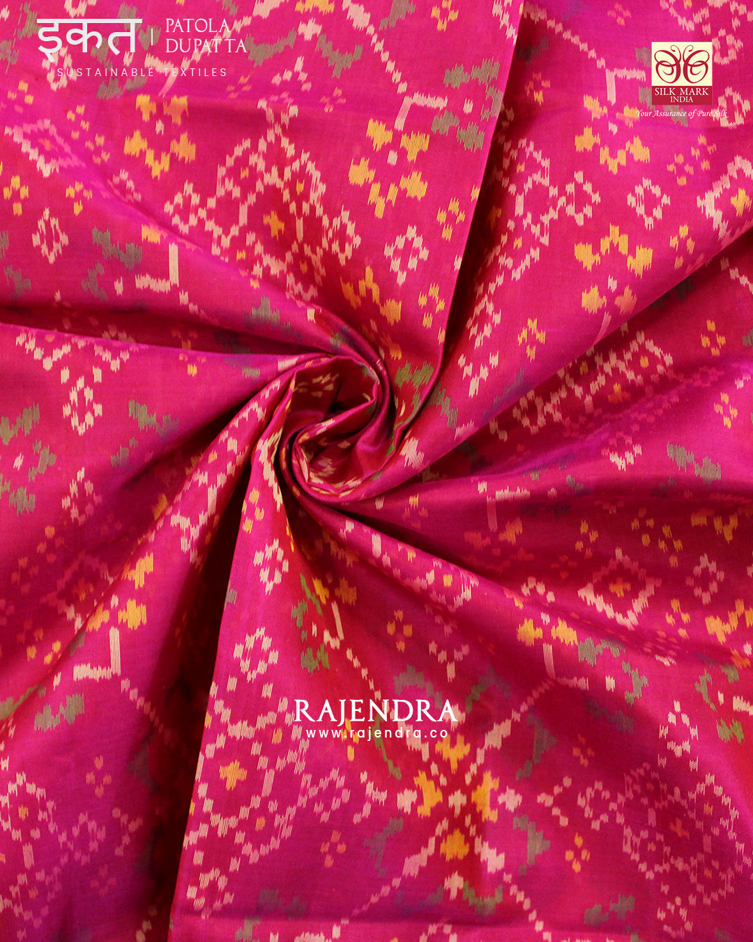 Traditional Navratna Pink Single Ikat Rajkot Patola Dupatta