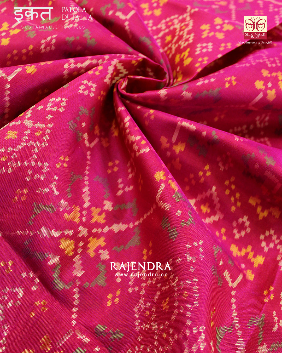 Traditional Navratna Pink Single Ikat Rajkot Patola Dupatta