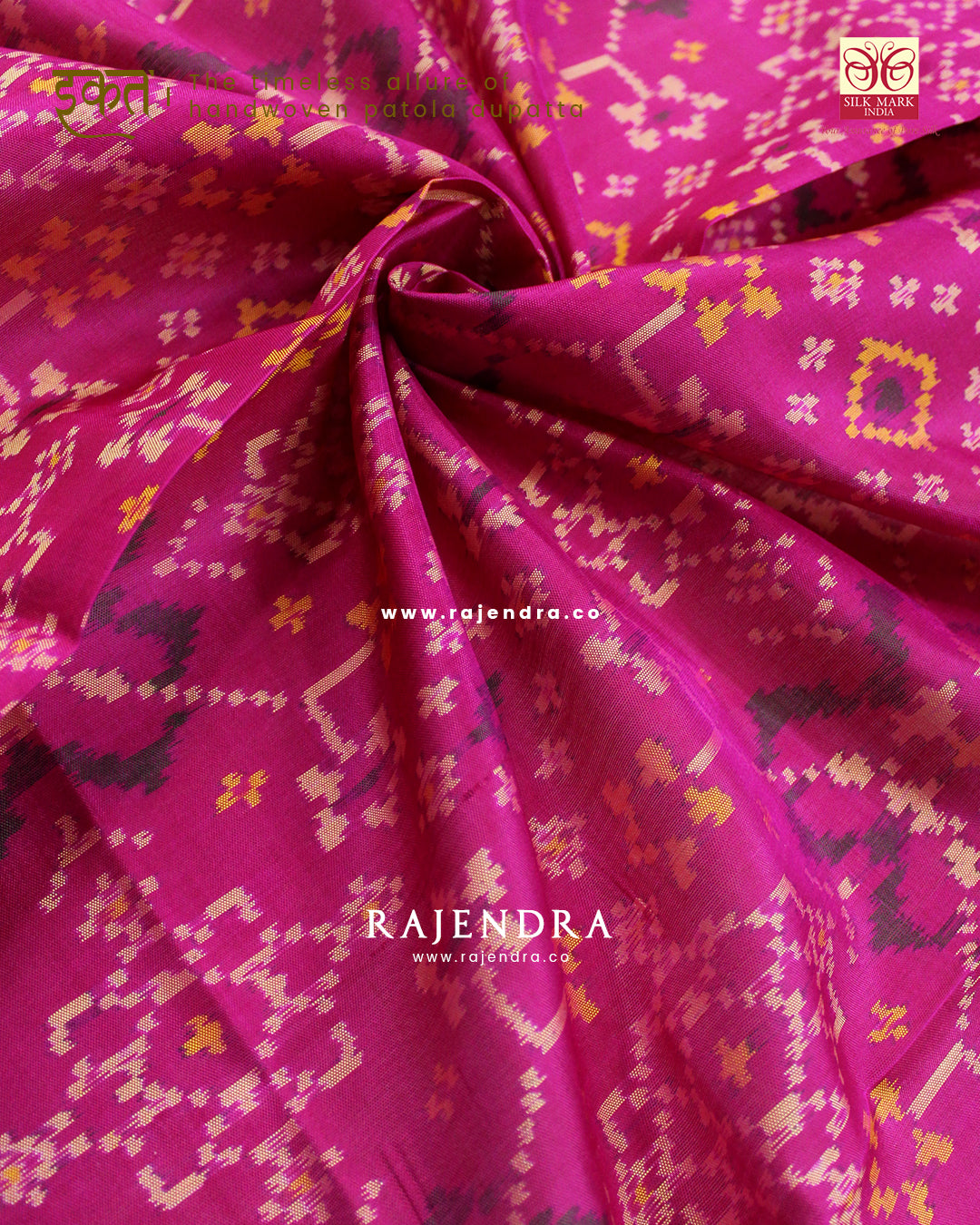 Traditional Navratna Design Pink Single Ikat Rajkot Patola Dupatta
