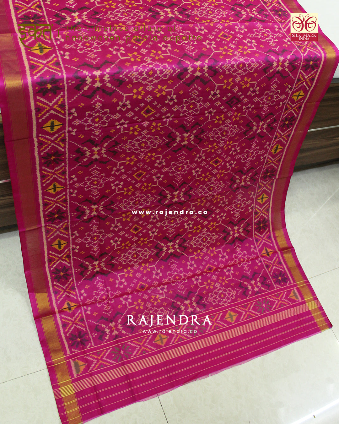 Traditional Navratna Design Pink Single Ikat Rajkot Patola Dupatta