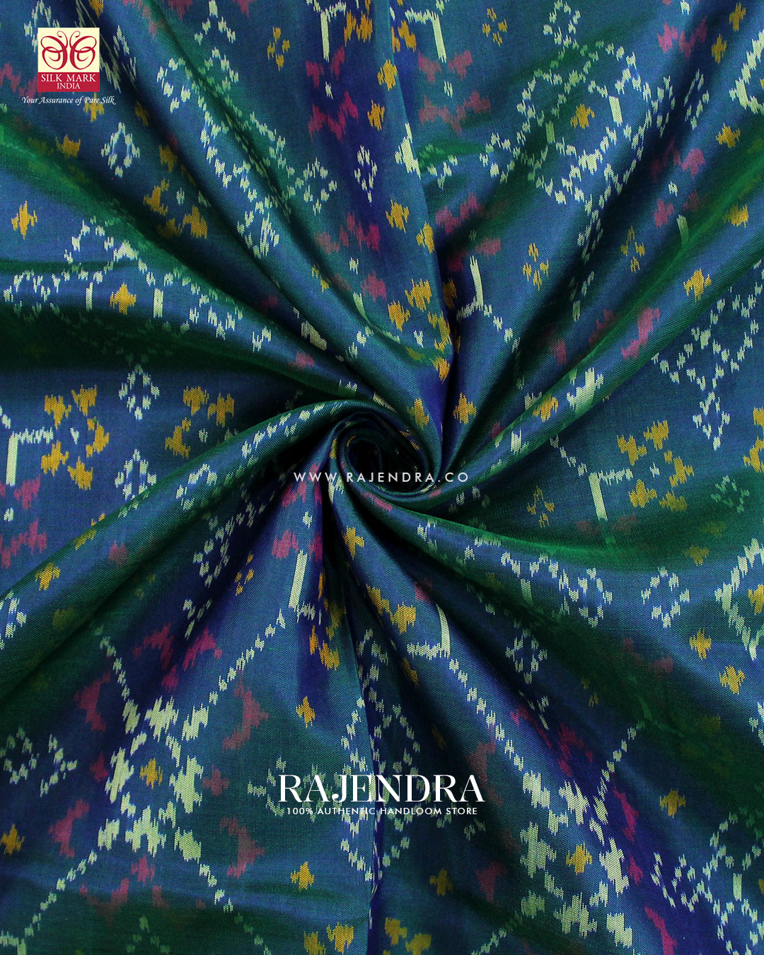 Traditional Navratna Design Pink and Blue Single Ikat Rajkot Patola Saree