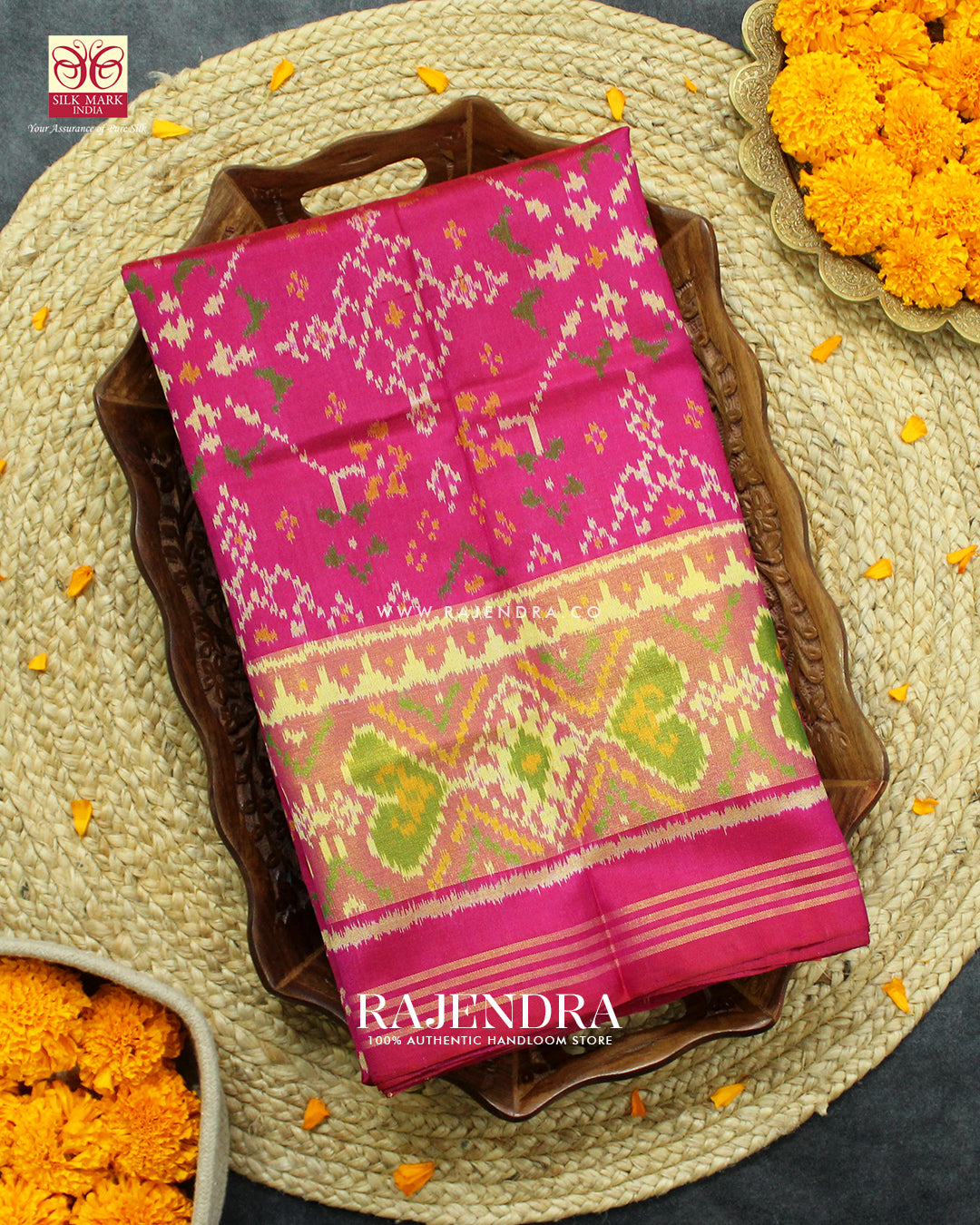 Traditional Navratna Design Pink Single Ikat Rajkot Patola Saree
