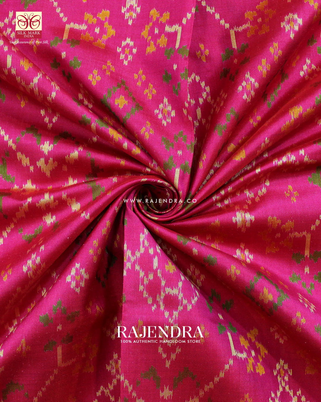 Traditional Navratna Design Pink Single Ikat Rajkot Patola Saree