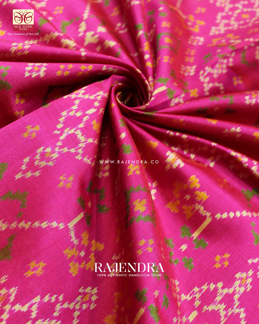 Traditional Navratna Design Pink Single Ikat Rajkot Patola Saree