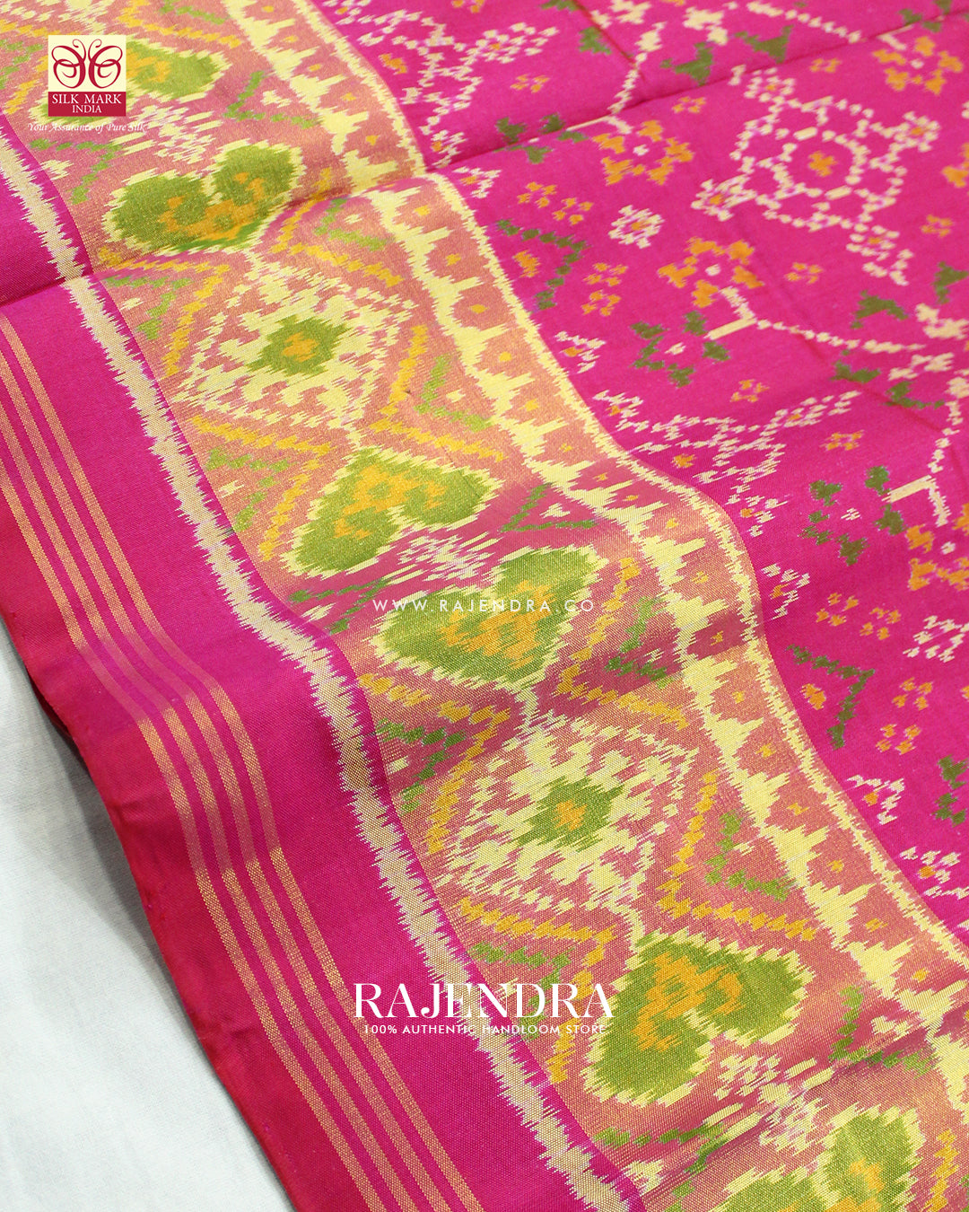Traditional Navratna Design Pink Single Ikat Rajkot Patola Saree