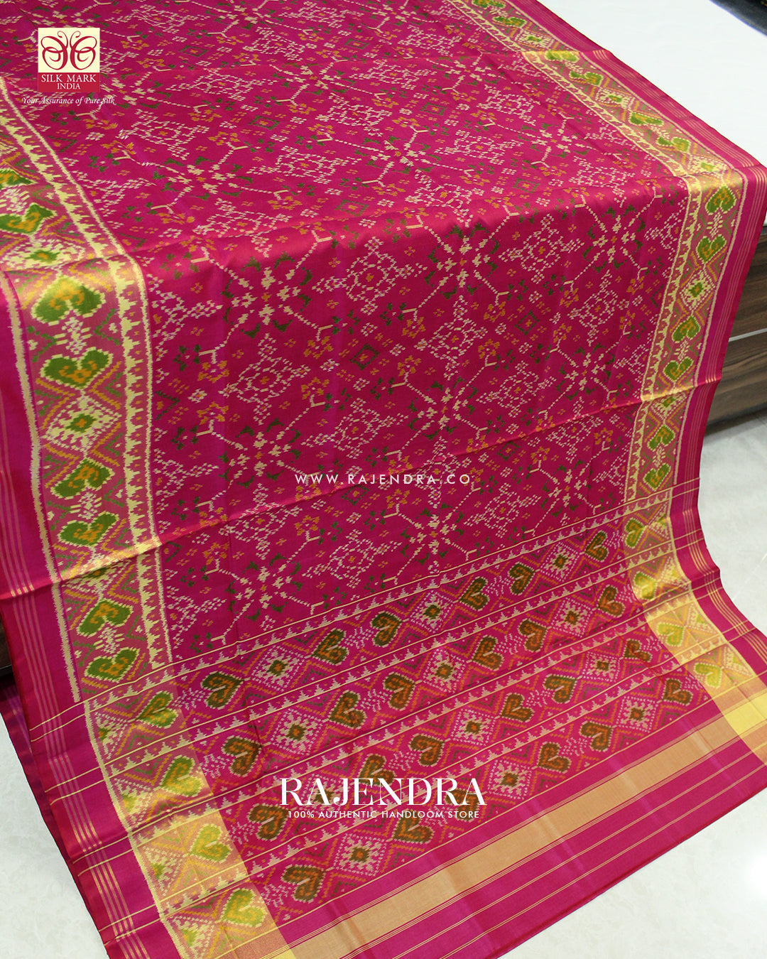 Traditional Navratna Design Pink Single Ikat Rajkot Patola Saree