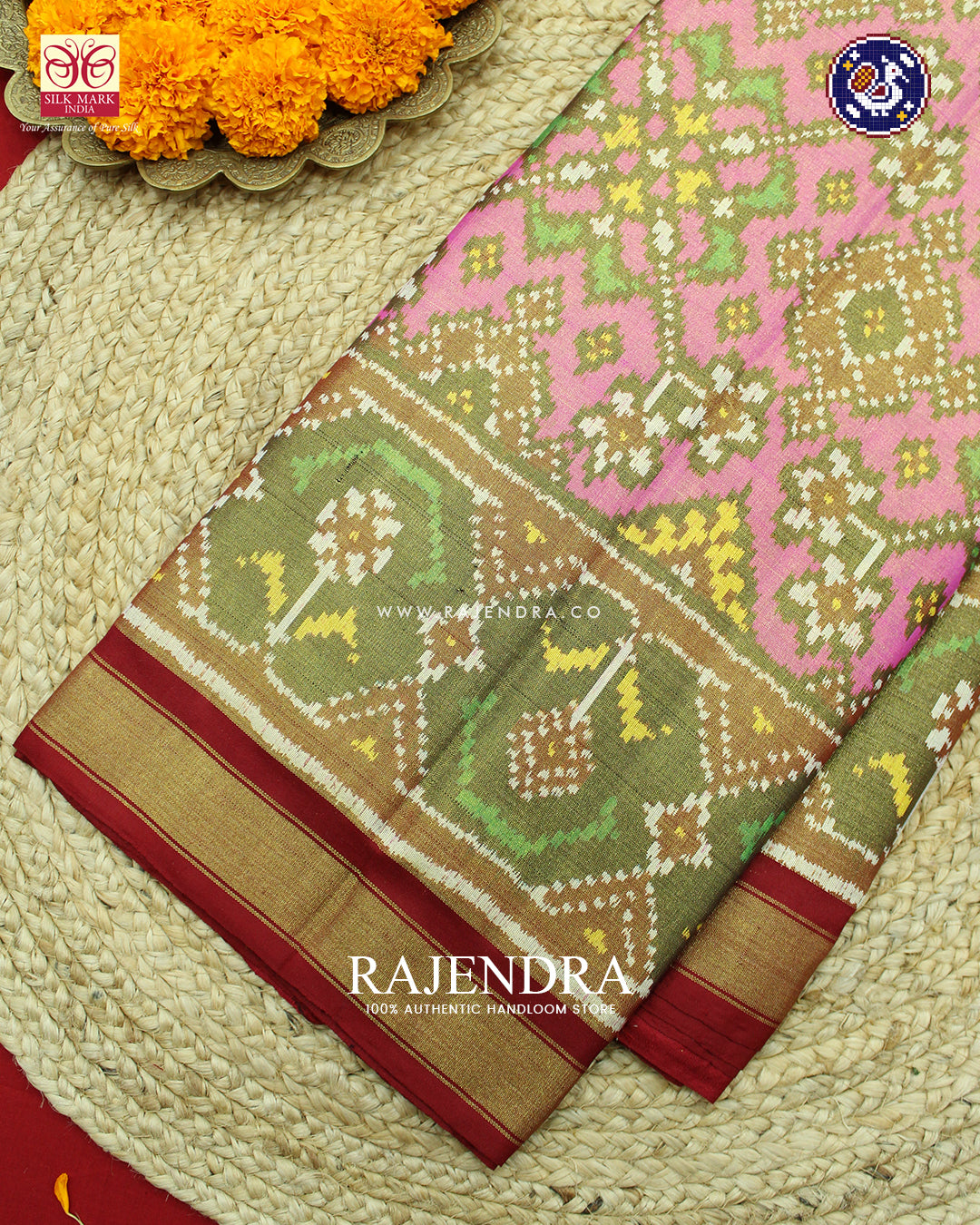 Traditional Navratna Design Red and Pink Zari Tissue Rajkot Patola Saree
