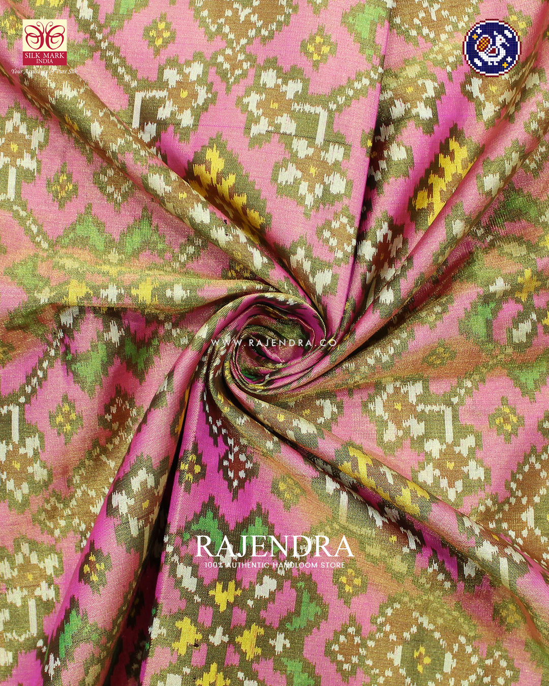 Traditional Navratna Design Red and Pink Zari Tissue Rajkot Patola Saree