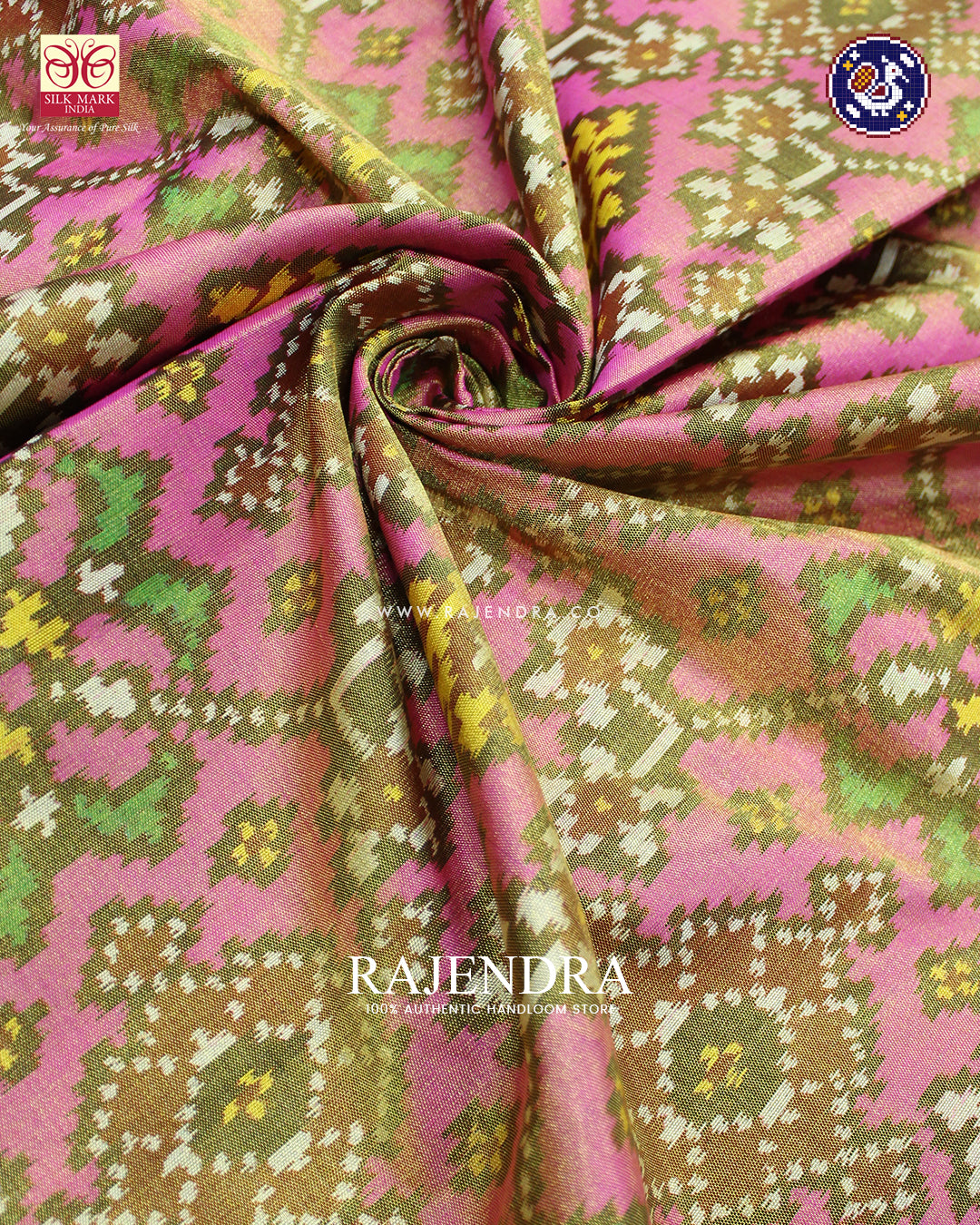 Traditional Navratna Design Red and Pink Zari Tissue Rajkot Patola Saree