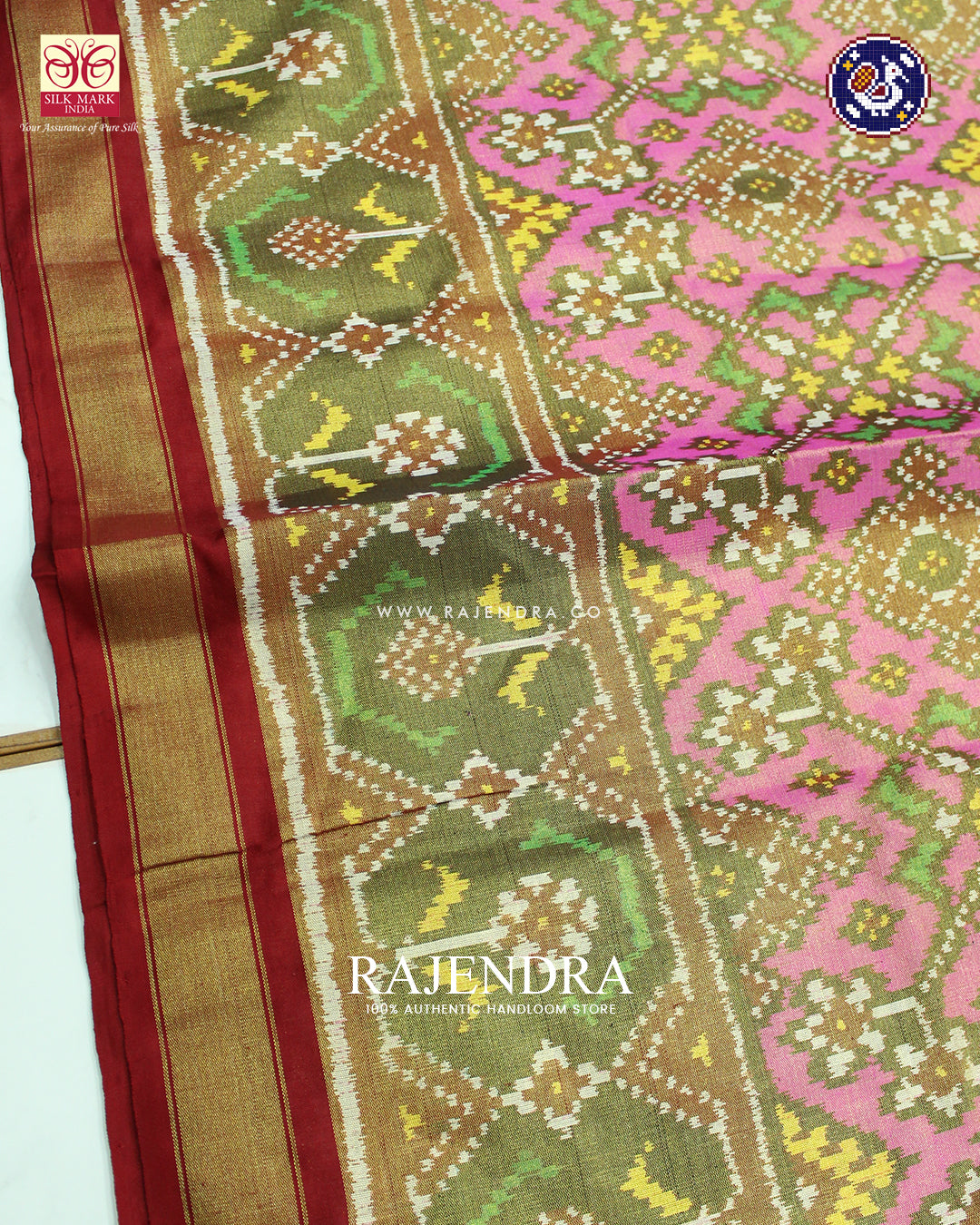 Traditional Navratna Design Red and Pink Zari Tissue Rajkot Patola Saree