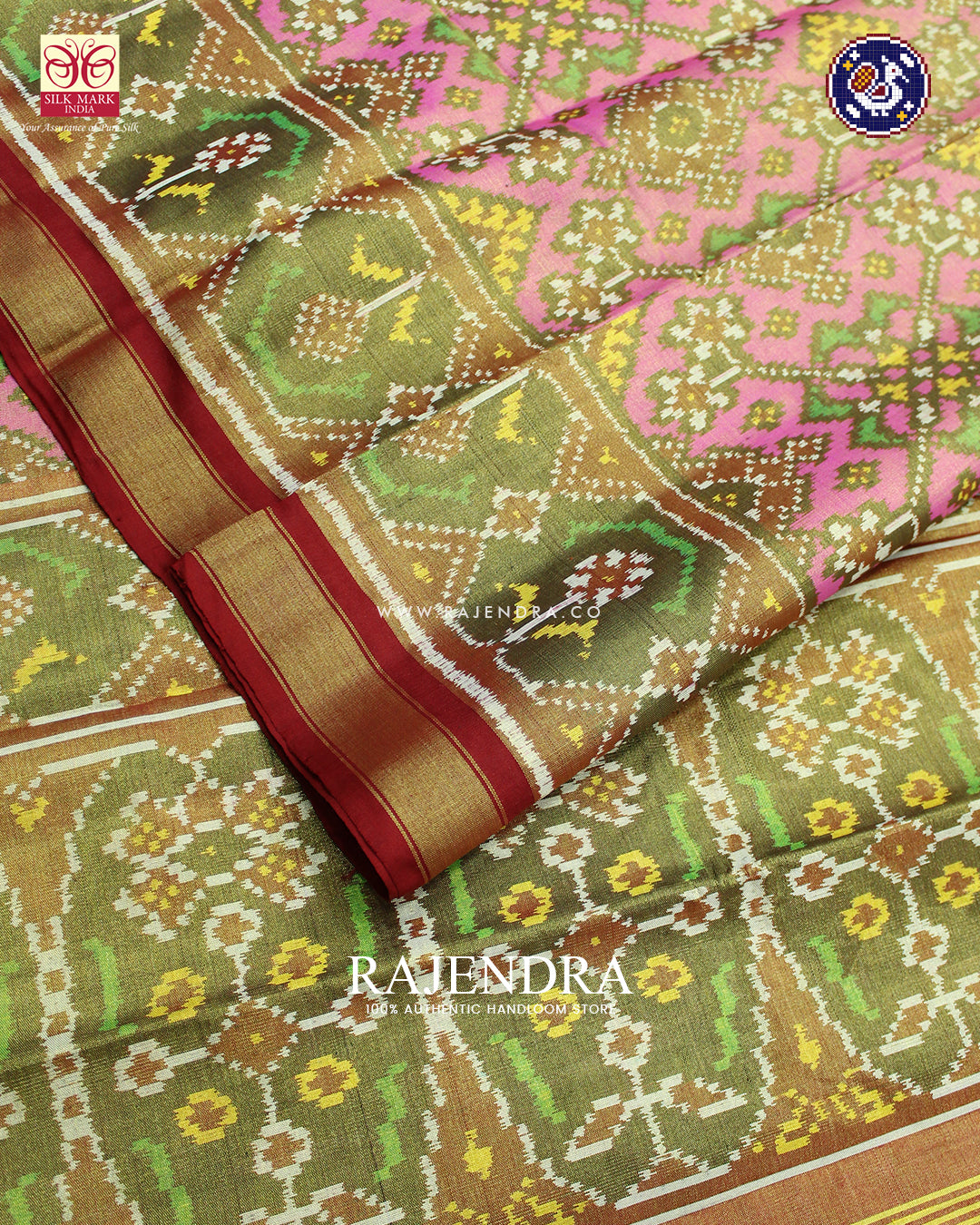 Traditional Navratna Design Red and Pink Zari Tissue Rajkot Patola Saree