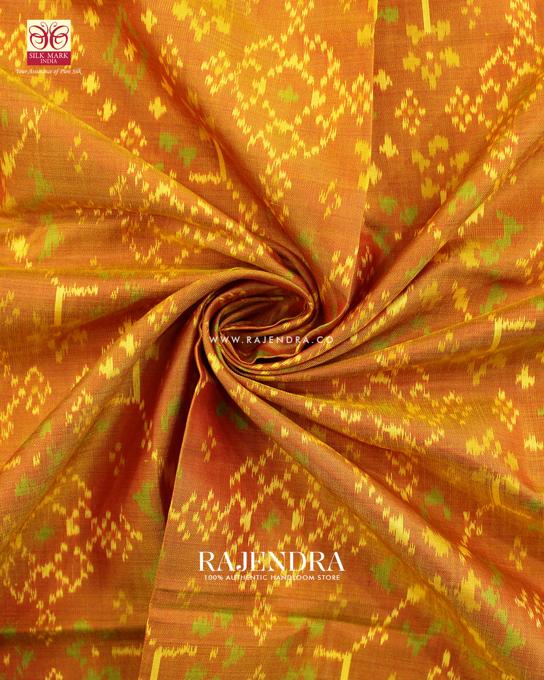 Traditional Navratna Design Green Mustard Single Ikat Rajkot Patola Saree