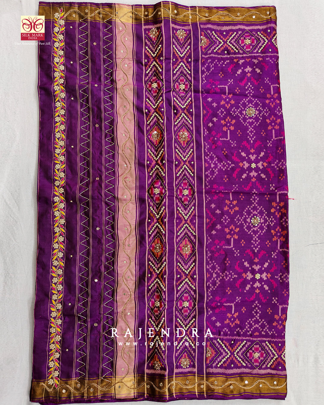 Exclusive Handwork Navratna Bhat Purple Rajkot Patola Dupatta