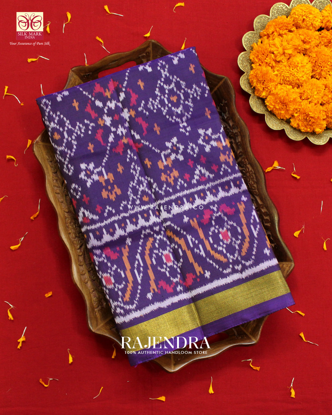 Traditional Navratna Design Purple Single Ikat Rajkot Patola Saree
