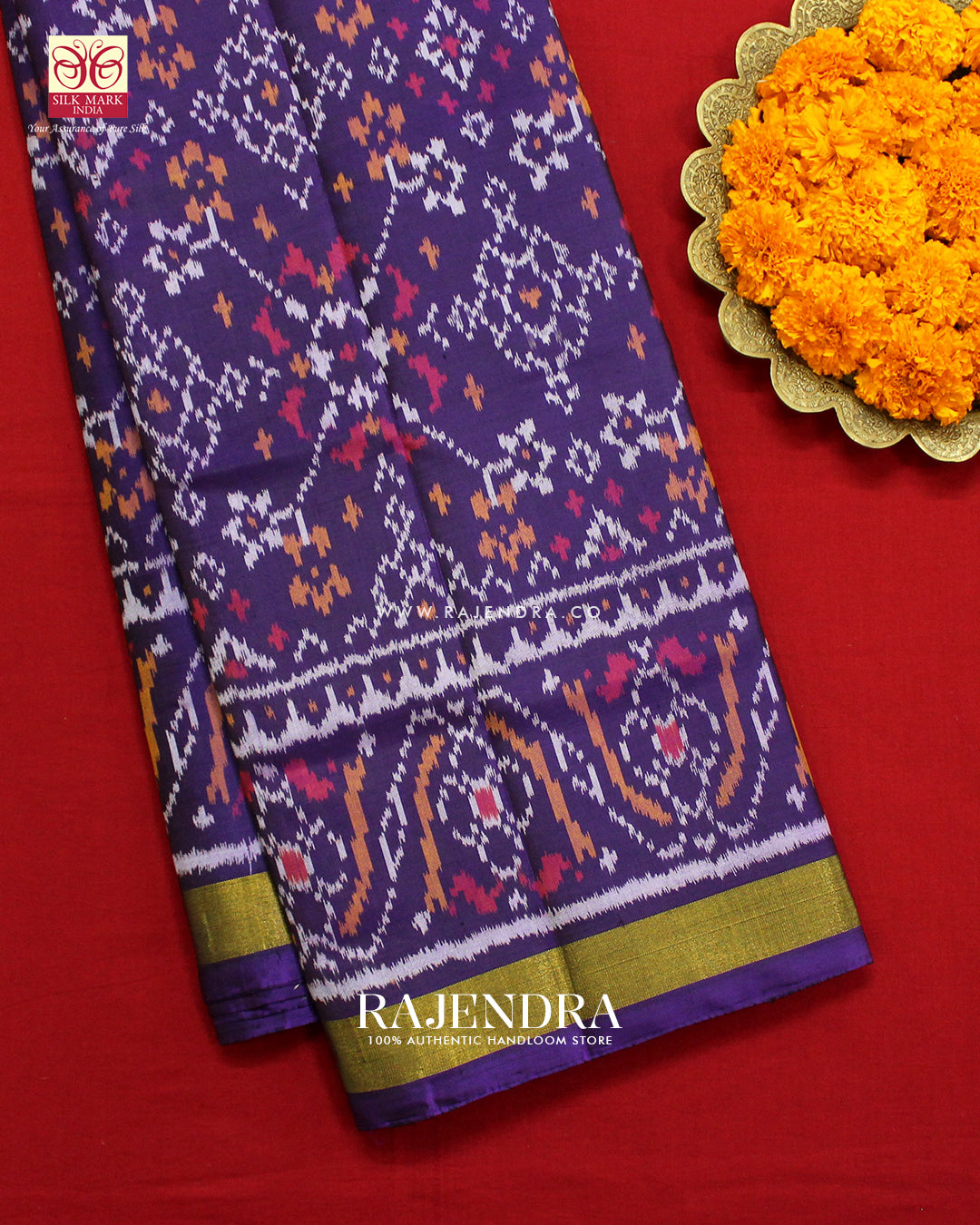 Traditional Navratna Design Purple Single Ikat Rajkot Patola Saree
