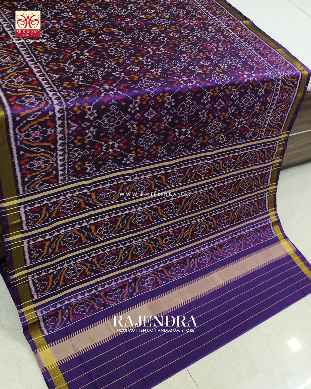 Traditional Navratna Design Purple Single Ikat Rajkot Patola Saree