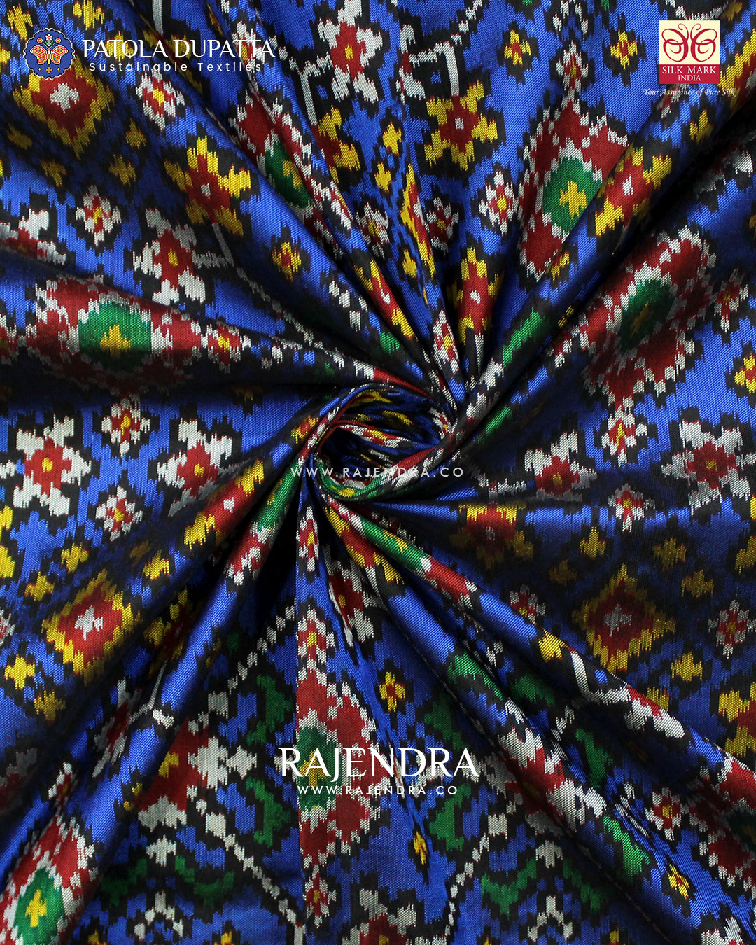 Traditional Navratna Red and Blue Ikat Rajkot Patola Dupatta