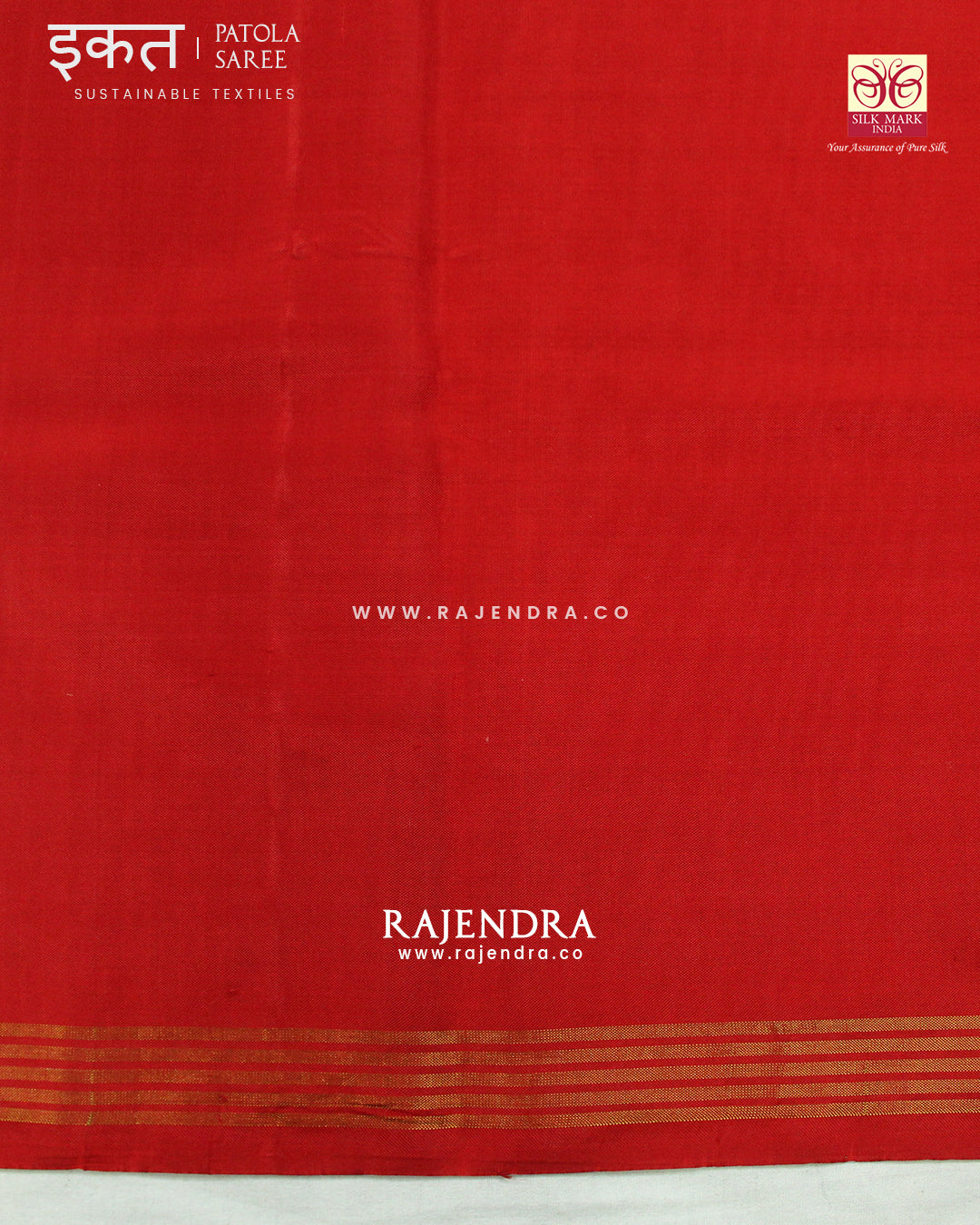 Traditional Navratna Design Red and Blue Semi Double Ikat Rajkot Patola Saree