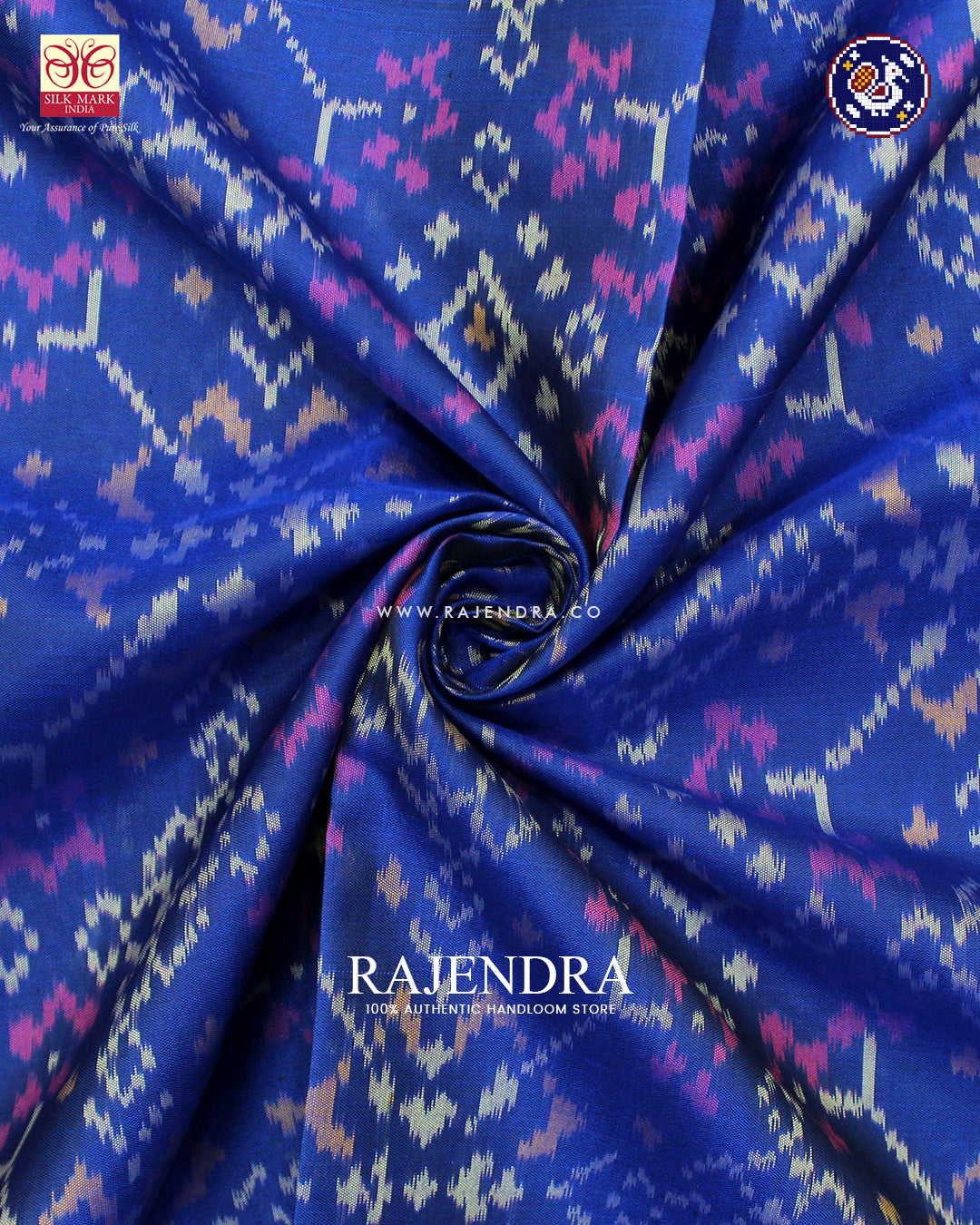 Traditional Navratna Design Red and Blue Rajkot Patola Saree