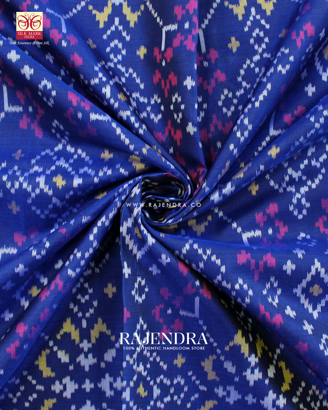 Traditional Navratna Design Red and Blue Single Ikat Rajkot Patola Saree
