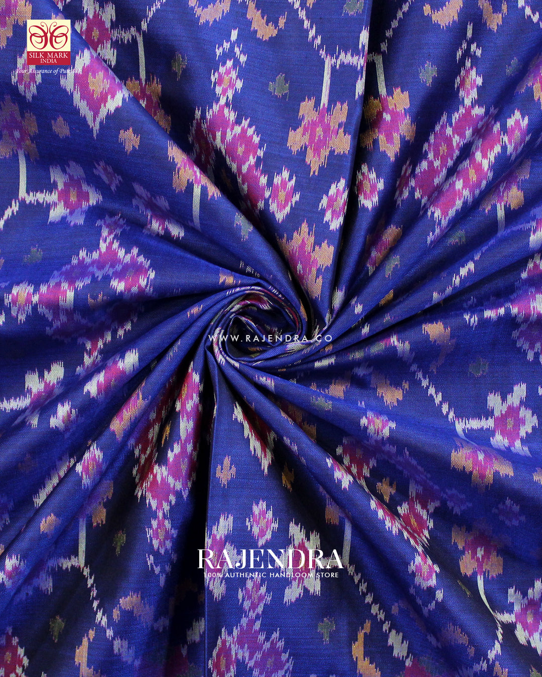 Traditional Navratna Design Red and Blue Single Ikat Rajkot Patola Saree