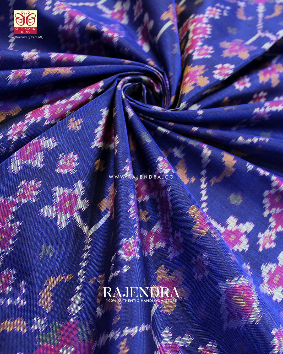 Traditional Navratna Design Red and Blue Single Ikat Rajkot Patola Saree