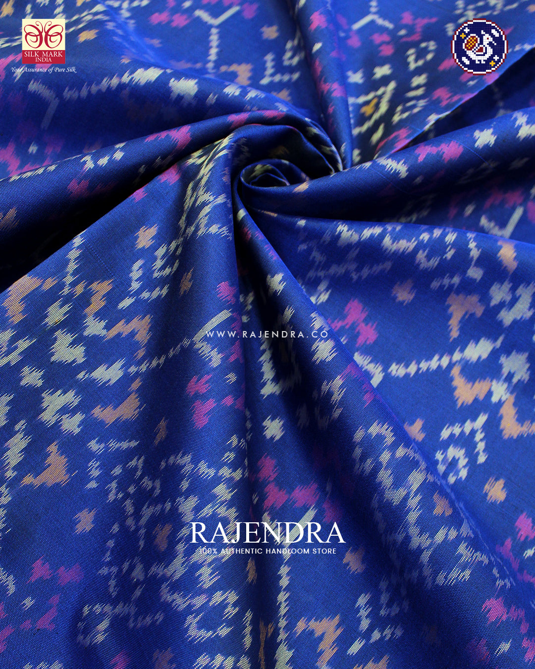 Traditional Navratna Design Red and Blue Rajkot Patola Saree