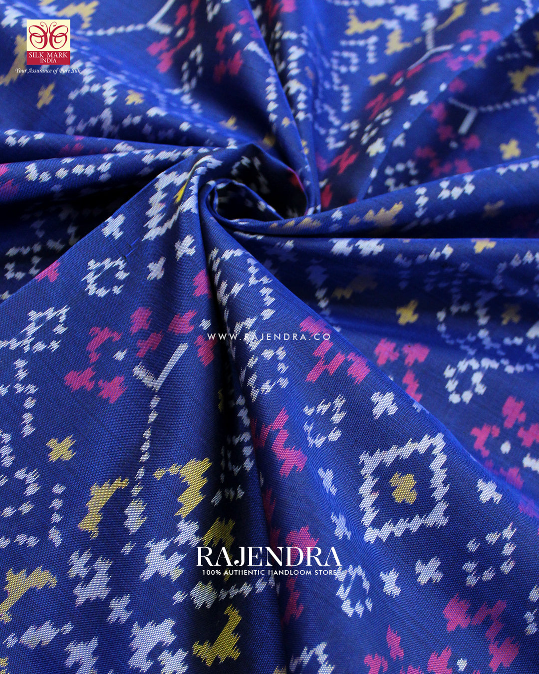 Traditional Navratna Design Red and Blue Single Ikat Rajkot Patola Saree