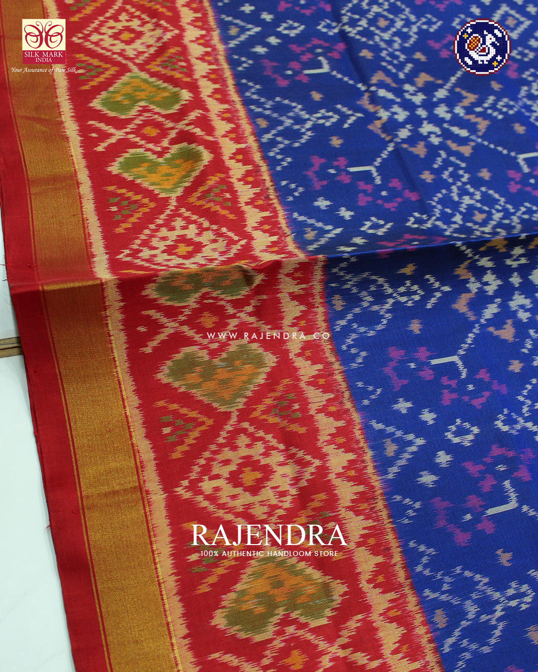 Traditional Navratna Design Red and Blue Rajkot Patola Saree