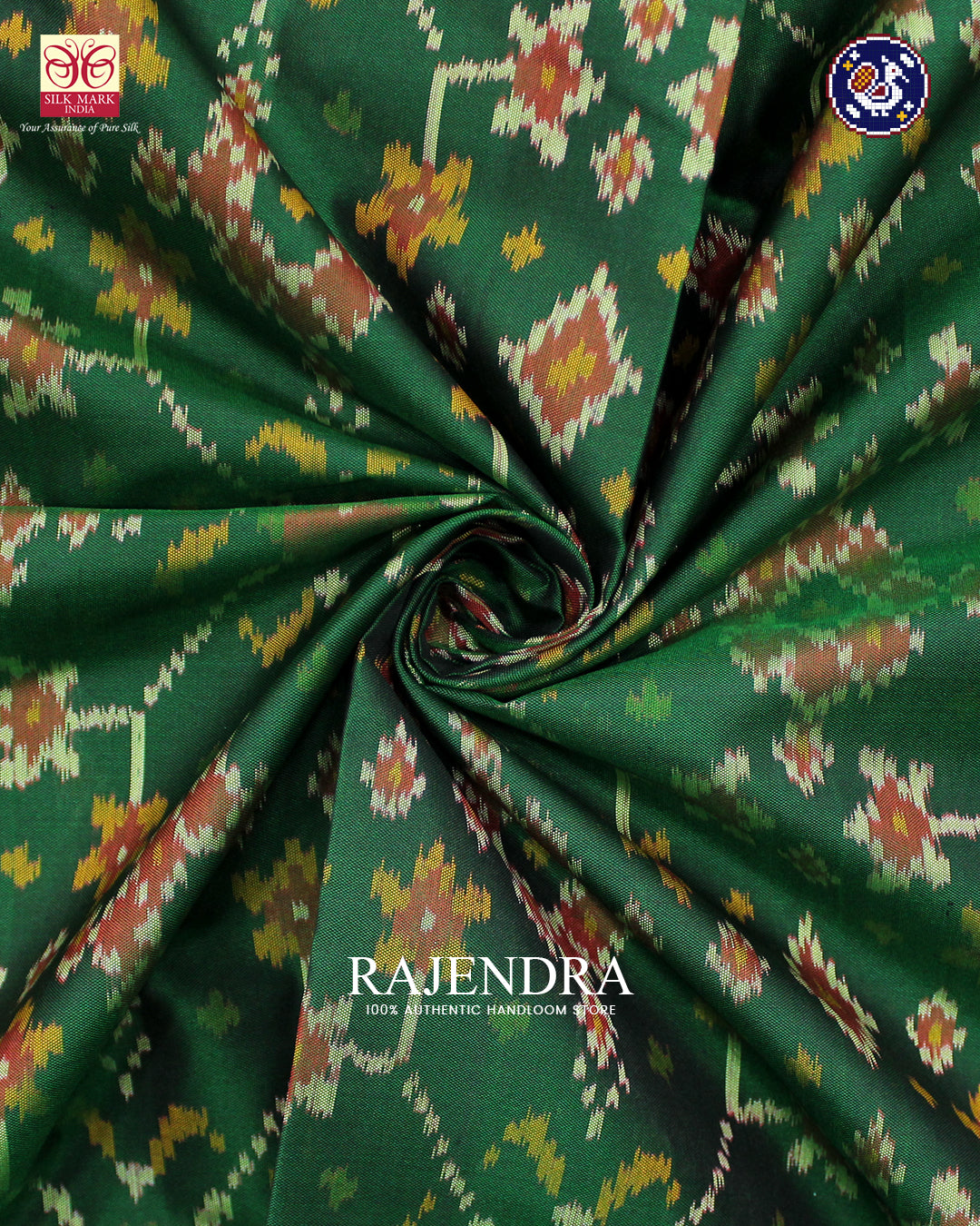 Traditional Navratna Design Red and Green Rajkot Patola Saree