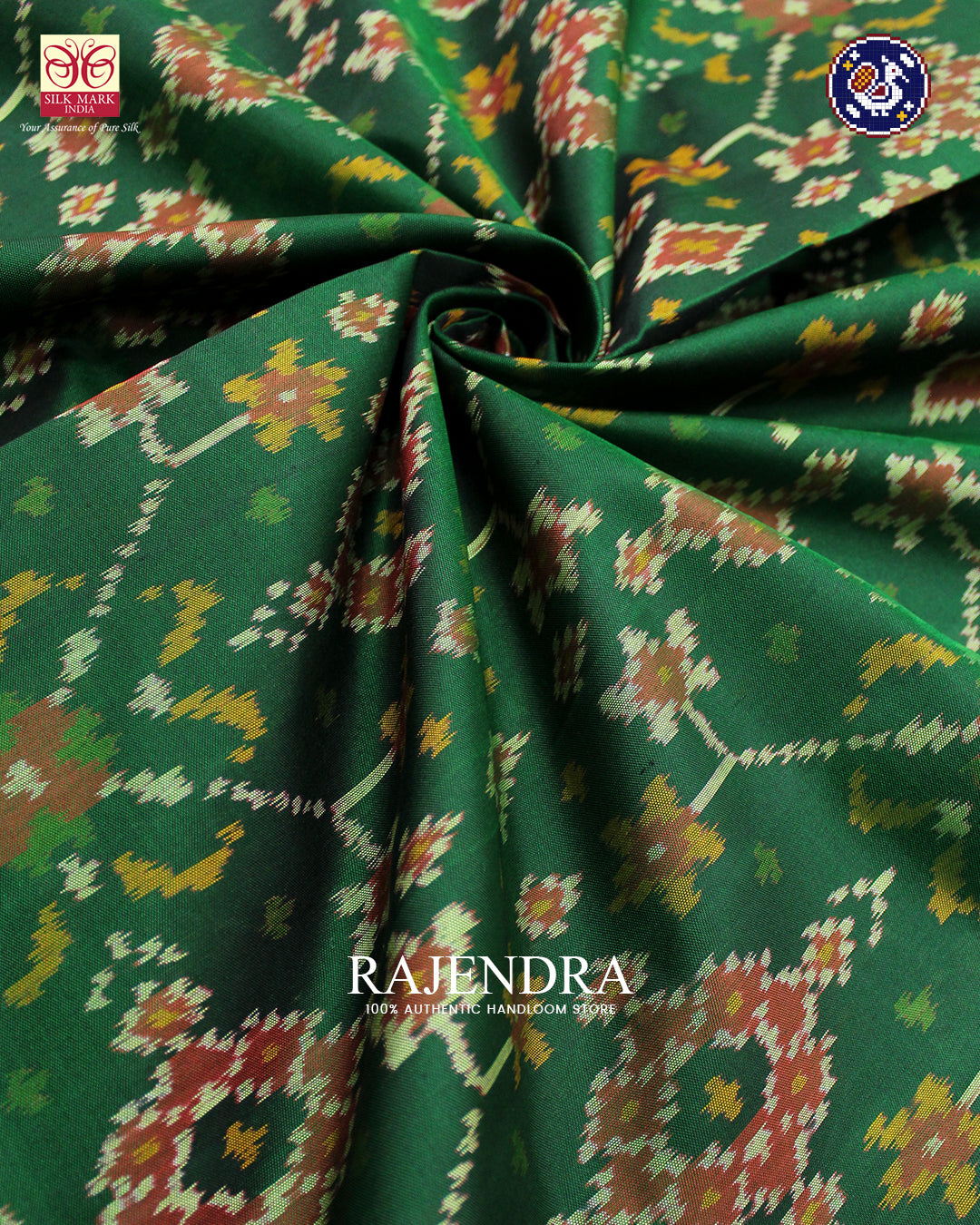 Traditional Navratna Design Red and Green Rajkot Patola Saree