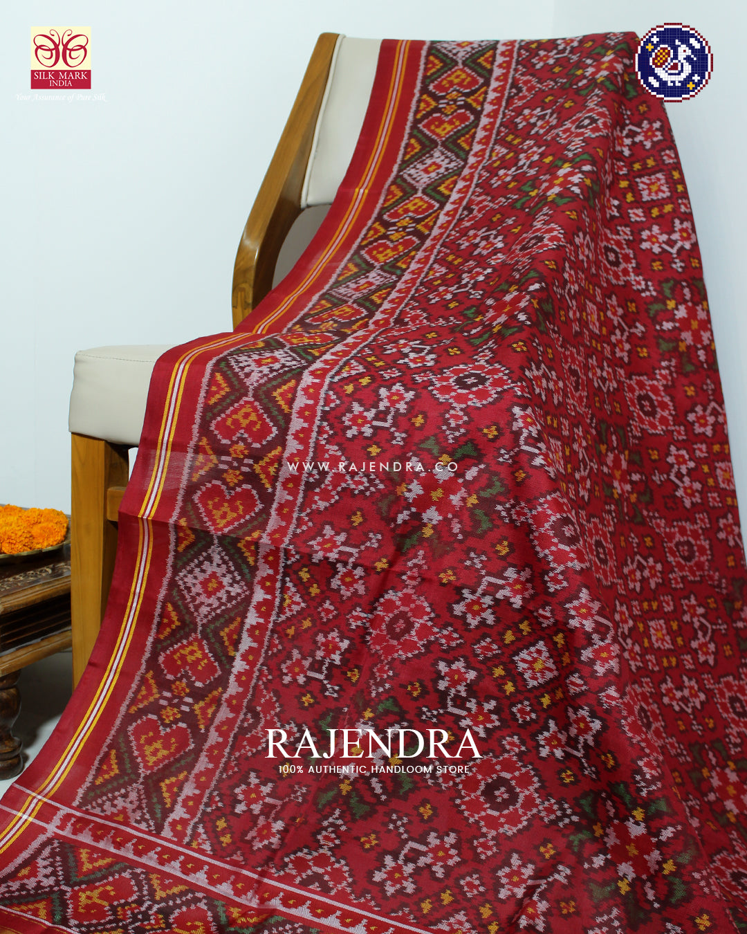 Traditional Navratna Design Red Ikat Rajkot Patola Dupatta