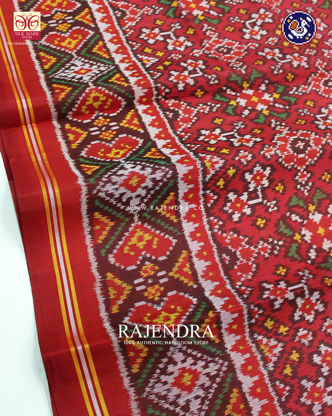 Traditional Navratna Design Red Ikat Rajkot Patola Dupatta