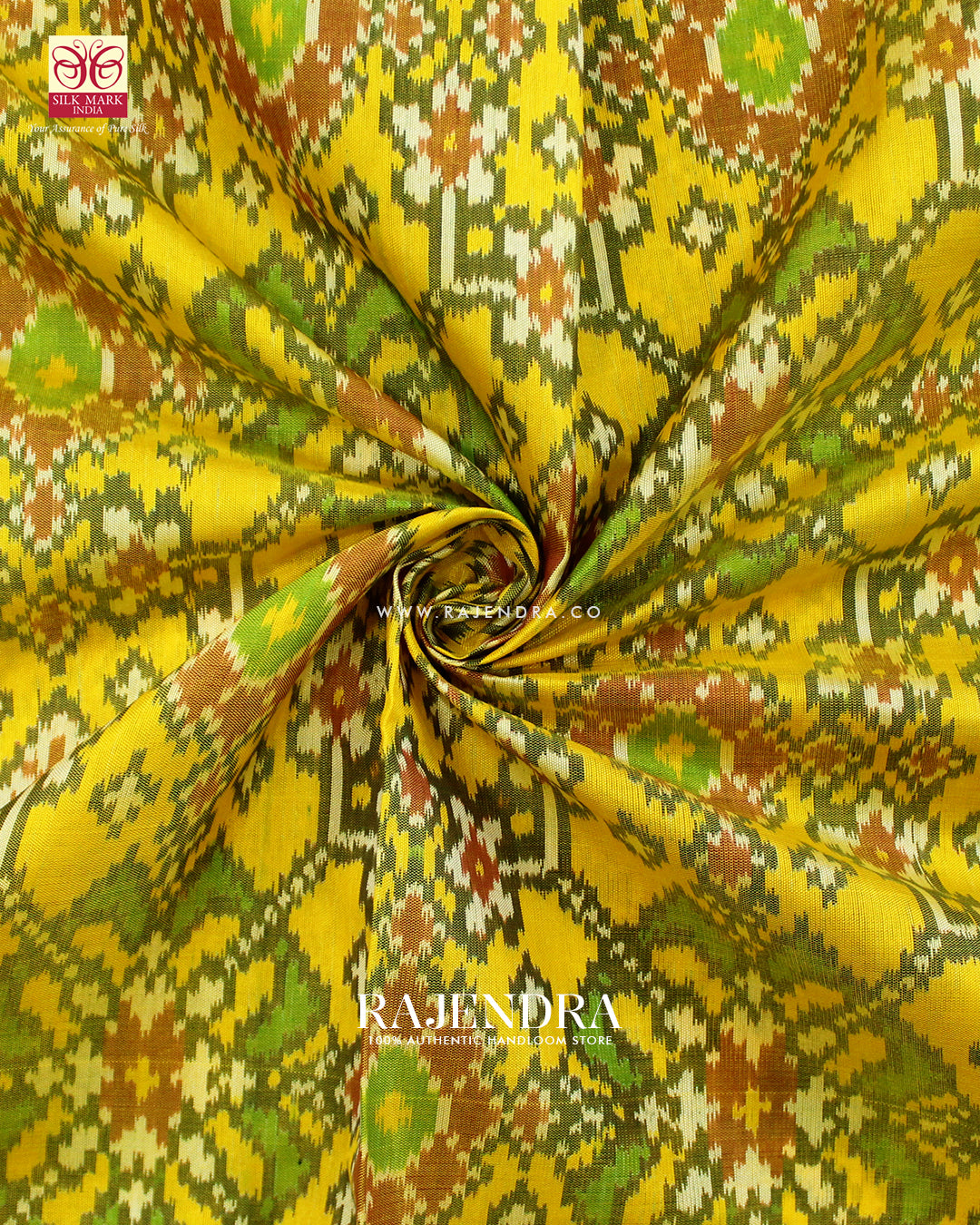 Traditional Navratna Red and Yellow Single Ikat Rajkot Patola Saree