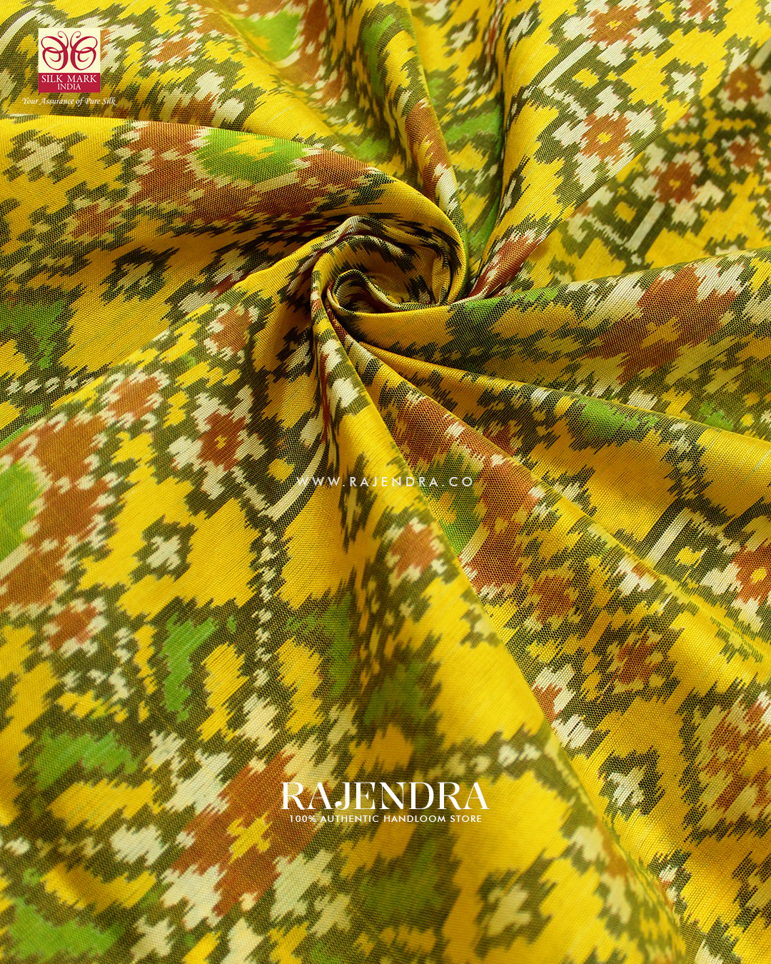 Traditional Navratna Red and Yellow Single Ikat Rajkot Patola Saree