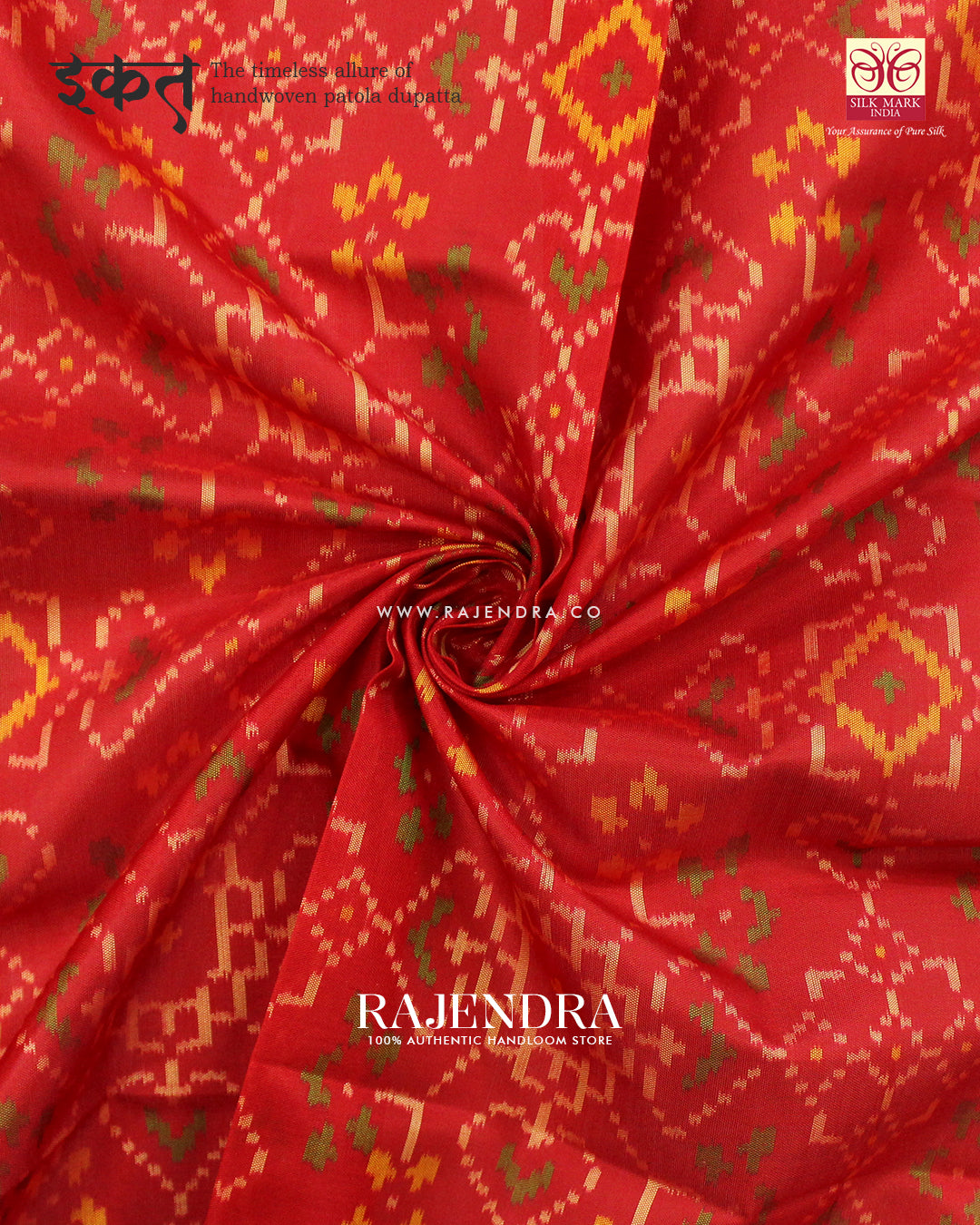 Traditional Navratna Design Red Single Ikat Rajkot Patola Dupatta