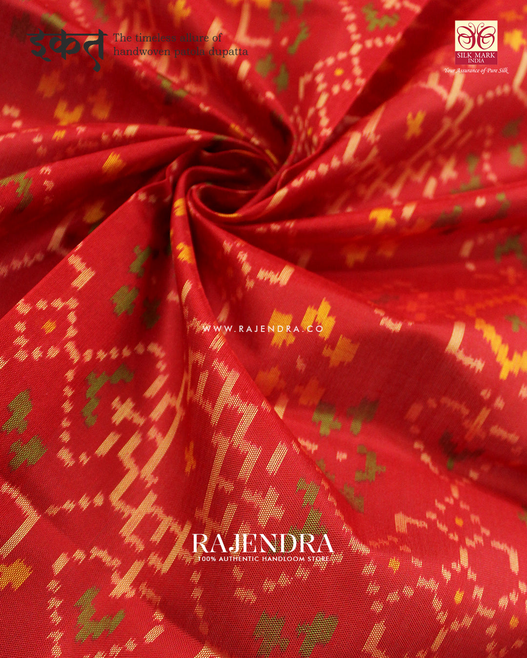 Traditional Navratna Design Red Single Ikat Rajkot Patola Dupatta