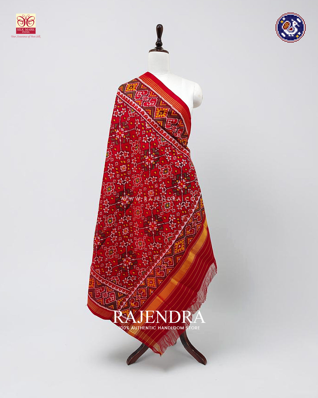 Traditional Navratna Design Red Ikat Rajkot Patola Dupatta